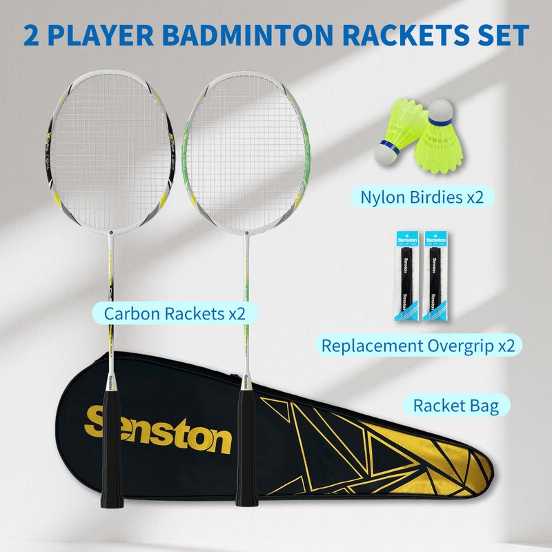 Senston Professional Badminton Rackets Set of 2, Carbon Fiber Composite 22LBS Racquets with Bag, Shuttlecocks & Grips for Outdoor Adults Beginners - Image 2